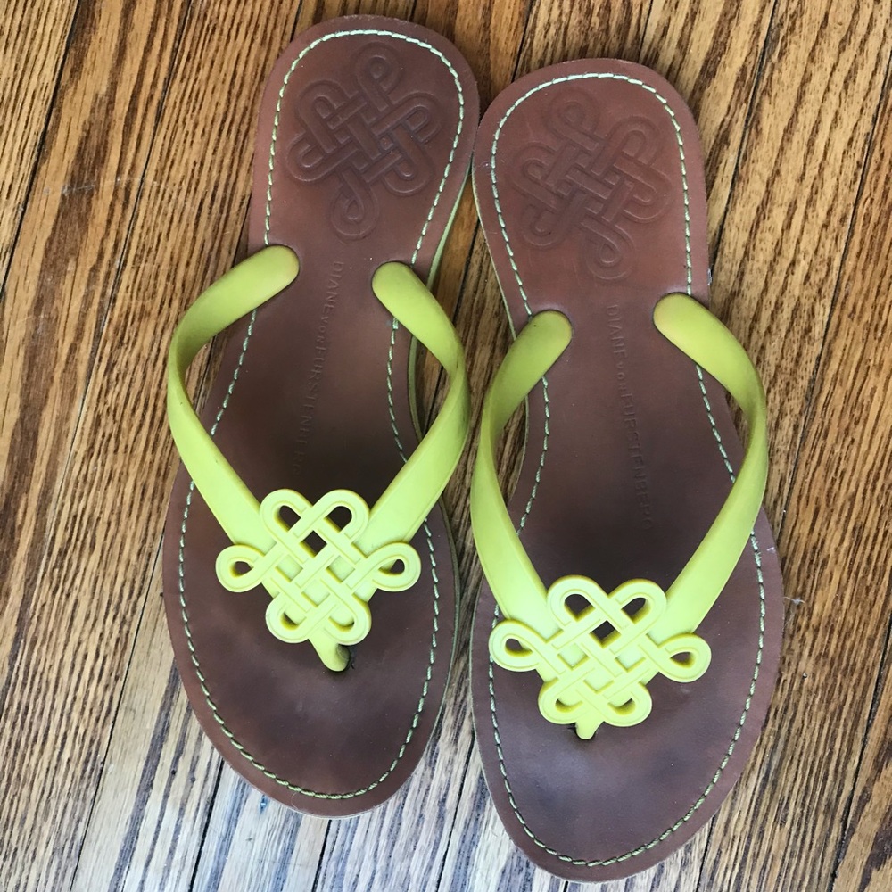 DVF chartreuse flip flops